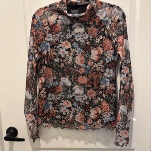 Floral Long Sleeve Blouse - Black, Pink, Blue